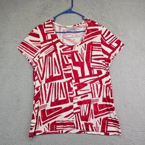 Zenergy by Chicos Top Womens 3 XL/16 Red Scoop Neck Abstract Hippie Y2K Colorful